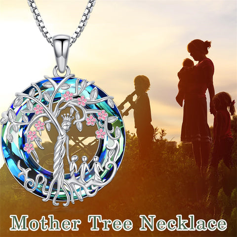 Sterling Silver Crystal Tree of Life Family Pendant Necklace for 1 to 5 Children