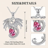 Sterling Silver Dragon Birthstone Necklace Jewelry Gifts for Dragon Lovers, Birthday Anniversary