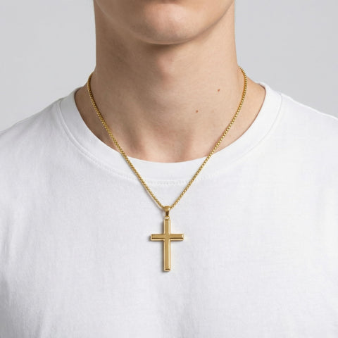 14K Gold  Plated Cross Pendant Necklace for Men Minimalist Religion Jewelry