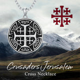 Sterling Silver Crusaders Jerusalem Cross Pendant Necklace for Men