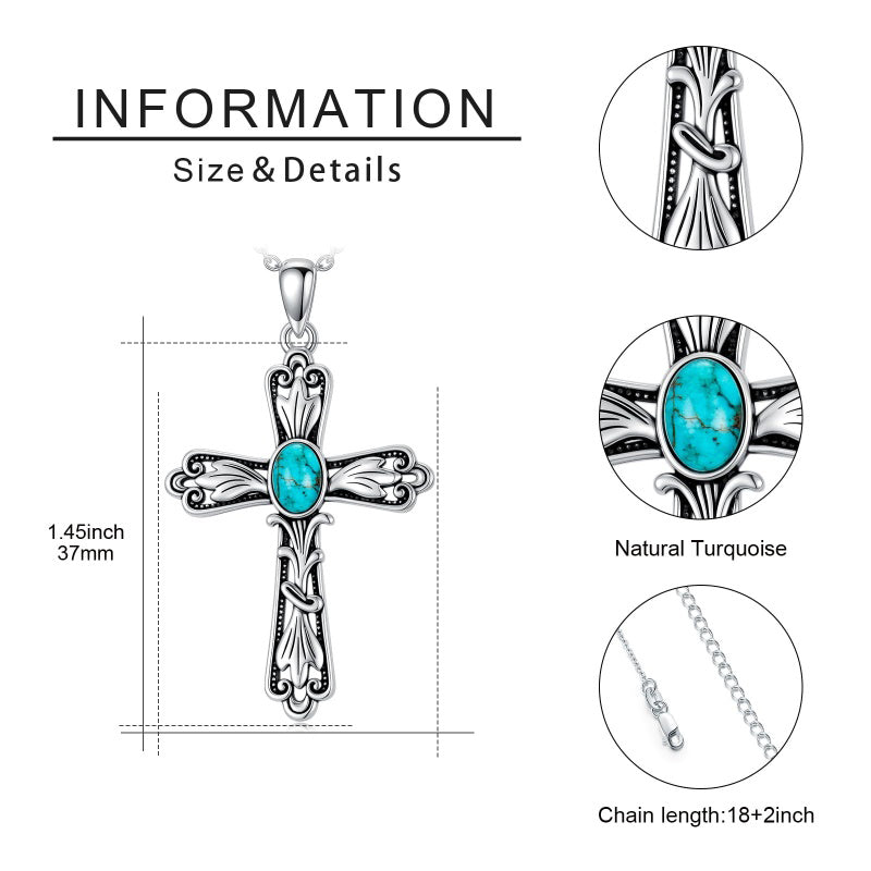 14K Gold Plated Turquoise Cross Pendant Necklace