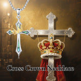 Sterling Silver Cross with Crown Pendant Necklace Religion Jewelry for Birthday Anniversary Day Christmas