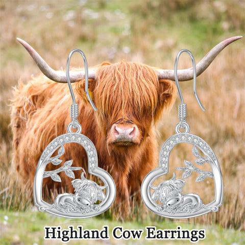 Sterling Silver Highland Cow Dangle Earrings