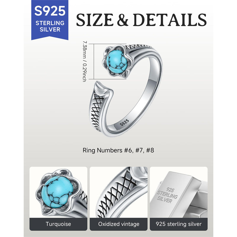 Sterling Silver Turquoise Adjustable  Rings for Women