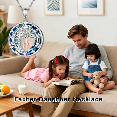 Sterling Silver Blue Crystal Tree of Life Father Daughter Mother Daughter Sister Pendant Necklace