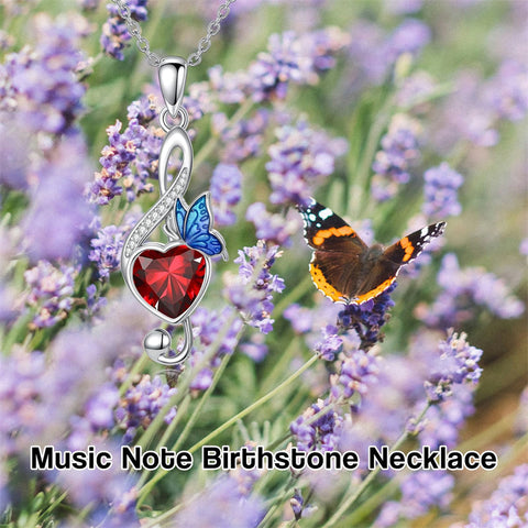 Sterling Silver Birthstone Music Note Butterfly Treble Clef Pendant Necklace