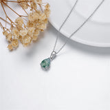 Sterling Silver Oval Pear Cut Green Moss Agate Pendant Necklace