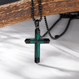 14K Gold Plated Turquoise Malachite Cross Necklace for Men Christianity Cross Jewelry