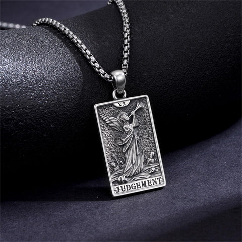 Sterling Silver Lovers Hierophant Magician Three of Swords Wheel of Fortune SkeletonTarot Card Pendant Necklace
