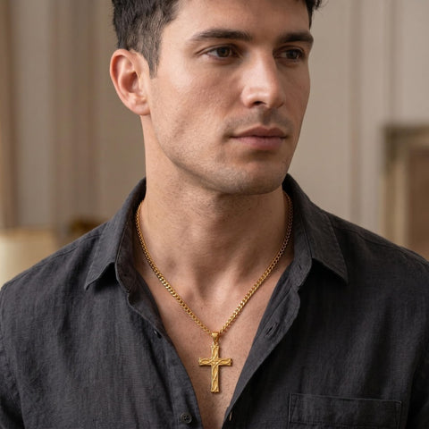 Cross Pendant Necklace for Men 14K Gold Plated Minimalist Christian Jewelry Religious Gift