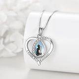 Couple Heart Necklace 925 Sterling Silver Heart Pendant with Moonstone Heart Jewelry for Women Mom Sister Lover