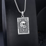 Sterling Silver Memento Mori Skull Pendant Necklace for Men
