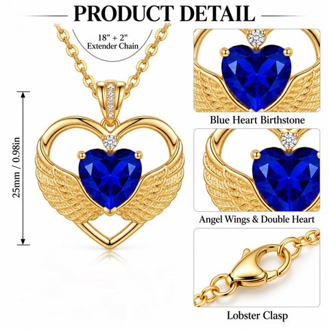 14K Gold Plated 12-Month Birthstone Infinity Angel Wings Pendant Necklace for Women