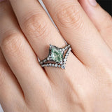 Sterling Silver Pear Natural Moss Agate Engagement Ring Set Wedding Ring