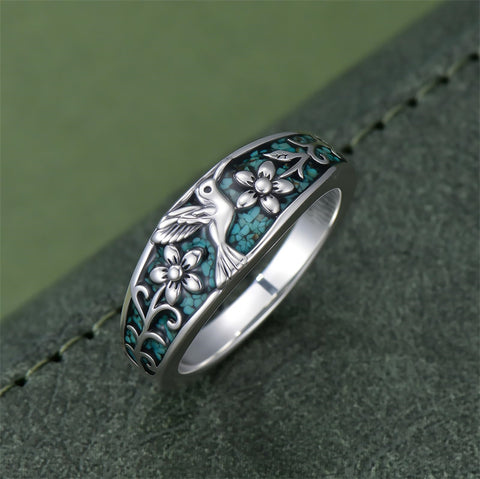 Sterling Silver Turquoise  Dragonfly Hummingbird Turtle Butterfly Mountain Celtic Knot Lotus Ring  Gifts for Women