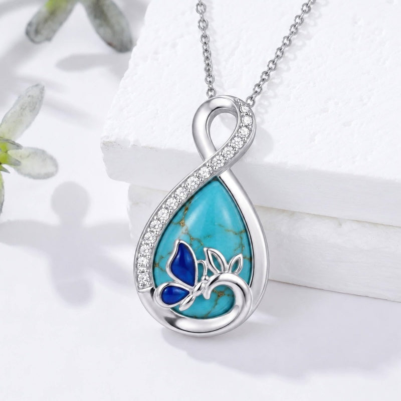 Sterling Silver Teardrop Gemstone Rose Butterfly Infinity Heart Necklace for Women