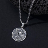 Sterling Silver Gothic Skull Memento Mori Pendant Necklace with Engraved Word