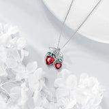 Cute Fruit Necklace Sterling Silver Strawberry Pendant Fruit Jewelry for Women Gifts