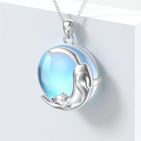 Sterling Silver Moonstone Cat Pendant Necklace