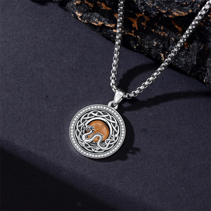 Sterling Silver Tiger Eye Eagle Lion Pendant Necklace for Men