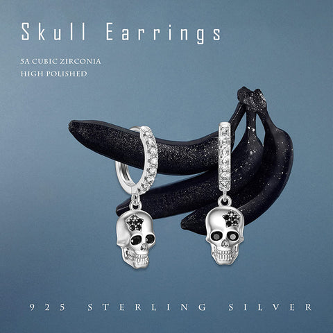 Sterling Silver Gothic Skull Hoop Earrings