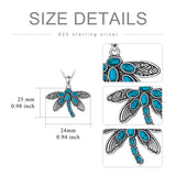 Sterling Silver Oxidation Turquoise Dragonfly Sunflower Pendant Necklace