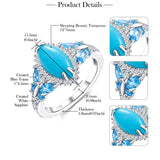 Sterling Silver Cushion Marquise Pear Round Oval Cut Turquoise Engagement Ring for Women