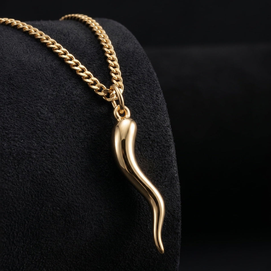 14K Gold  Plated Italian Horn Cornicello Pendant Necklace Lucky Talisman  Amulet Jewelry
