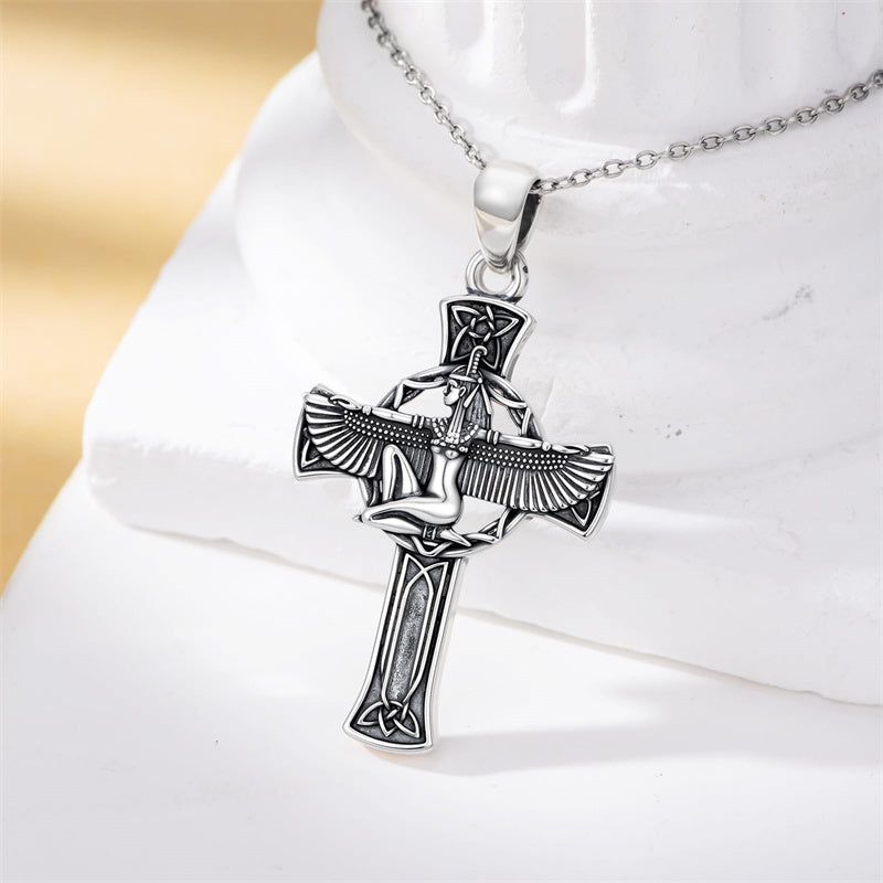 Sterling Silver Medusa Goddess Hand & Heart Ma’at Goddess Nefertiti Goddess Religious Pendant Necklace