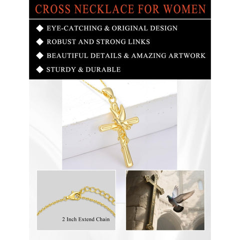 14K Gold Plated Cross Pendant Necklace for Women