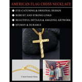 Bible Verse 14K Gold Plated American Flag Cross Necklace for Men