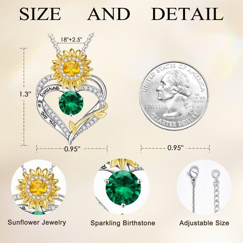 14K Gold Plated Birthstone Sunflower Pendant Necklace Anniversary Birthday Gifts for Women