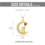 14K Gold Lucky Elephant Necklace with Garnet Moon Necklace with Moissanite Cute Animal Jewelry Gift for Women