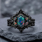 Sterling Silver 10K  14K  18K  Gold Personalized Engraved Black Opal Engagement Wedding Promise Ring for Her