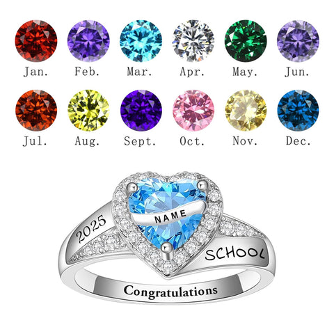Sterling Silver 10K 14K 18K Gold Custom Birthstone Engraved High School Class Graduation Ring