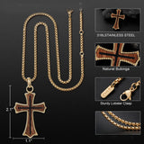 14K Gold Plated Wooden Abalone Shell Cross Pendant Necklacefor Men