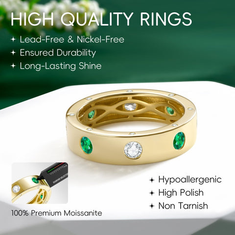 14K Gold Plated Moissanite or Lab-Grown Emerald Dainty Eternity Wedding Rings Birthday Jewelry for Her