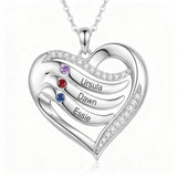 10K 14K 18K Gold  Personalized 1-4 Birthstones Engraved Heart Necklace for Women