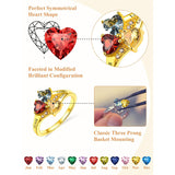 Sterling Silver Personalized 3 Heart Birthstone Engraved Ring for Women