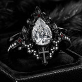 Sterling Silver 10K 14K 18K Gold Moissanite Gothic Black  Engagement Wedding Ring  for Women