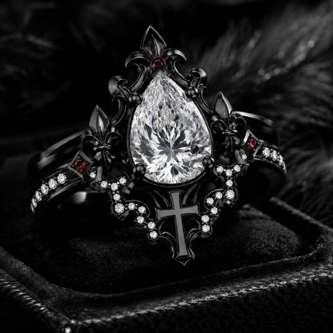 Sterling Silver 10K 14K 18K Gold Moissanite Gothic Black  Engagement Wedding Ring  for Women