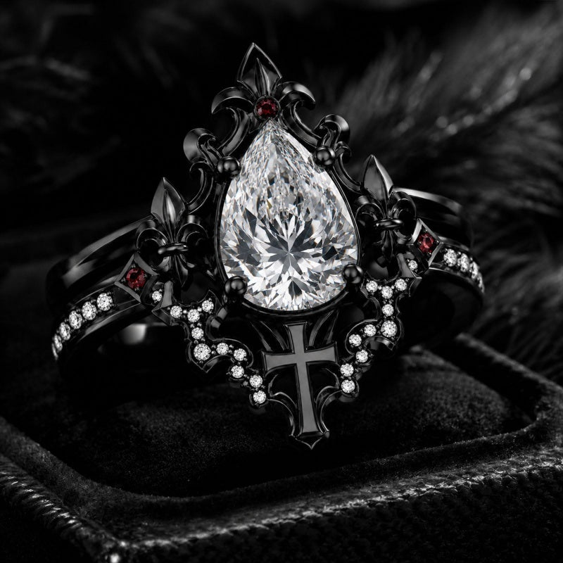 Sterling Silver 10K 14K 18K Gold Moissanite Gothic Black  Engagement Wedding Ring  for Women