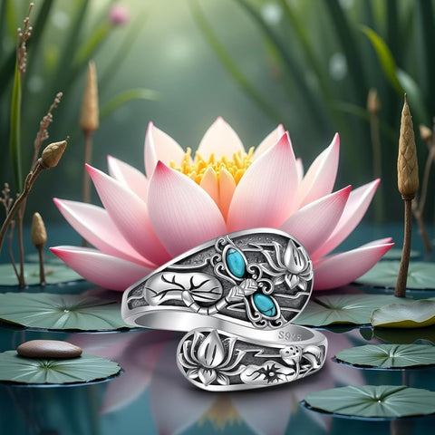 Sterling SilverMustard Seed Turtle Ocean Butterfly Dragonfly Turquoise Adjustable  Spoon Ring Spoon Jewelry for Women