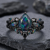 Sterling Silver 10K  14K  18K  Gold Personalized Engraved Black Opal Engagement Wedding Promise Ring for Her