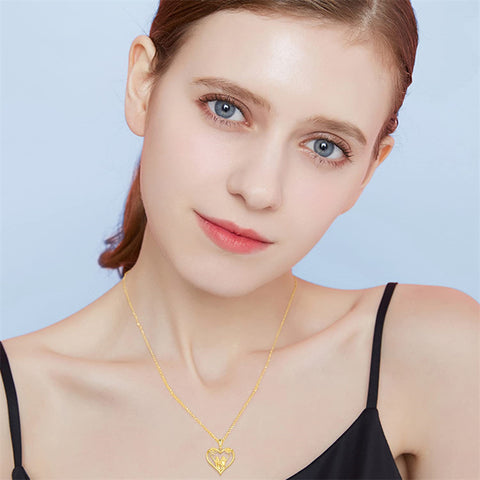 14K Yellow Gold Heart Sister Pendant Necklace