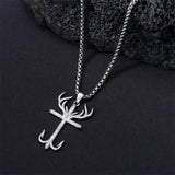 Sterling Silver Cross&Deer Antler Fish Hook Pendant Necklace for Men