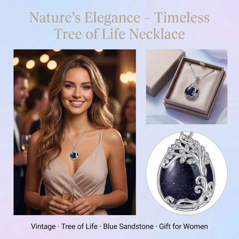 14K Gold Plated Teardrop Tree of Life Necklace for Women