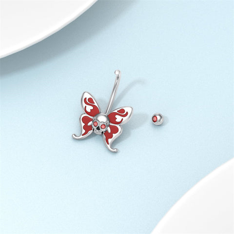 Sterling Silver Cubic Zircon Skull Butterfly Belly Button Ring for Women