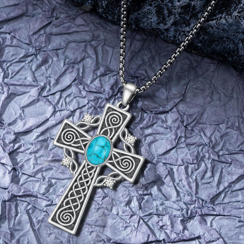 14K Gold Plated Celtic Vikin Cross Pendant Necklace Irish Jewelry Religious Protective Gift