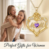 14K Gold Plated Heart Birthstone Rose Mom Butterfly Pendant Necklace for Women